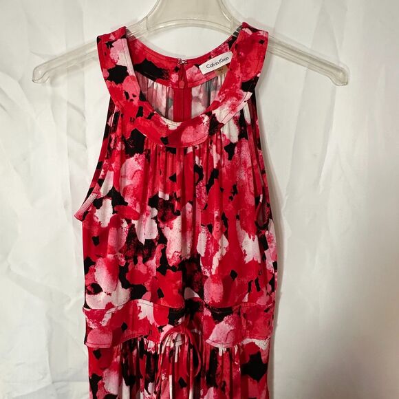 Calvin Klein Red and Black  Watercolor Halter Style High Neck Maxi Dress - Picture 4 of 7